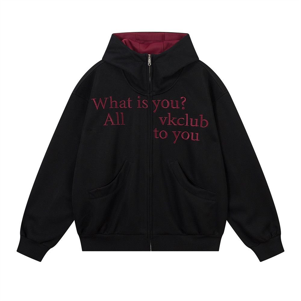 Hooded Cardigan Sweatshirt Men's Vibe Trendy Brand English Letter Embroidery Loose Casual Zipper Jacket Autumn Winter_viptrois.com