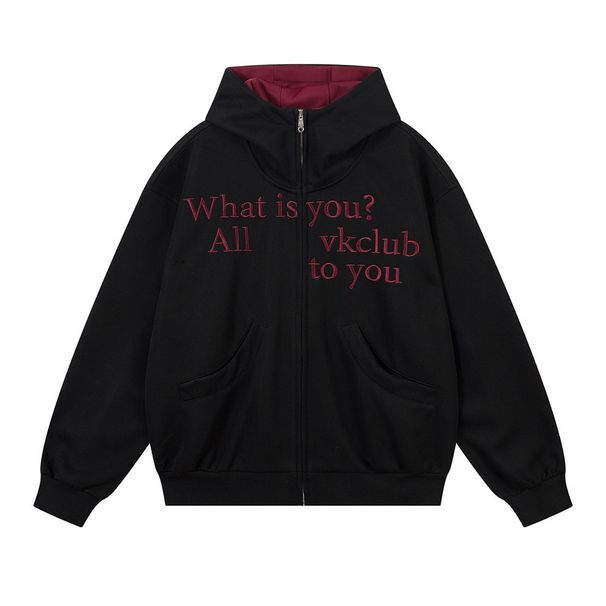 Hooded Cardigan Sweatshirt Men's Vibe Trendy Brand English Letter Embroidery Loose Casual Zipper Jacket Autumn Winter_viptrois.com