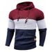 Men's Jacquard Hooded Sweatshirt | Color-Block Pullover With Fleece Lining | Autumn Streetwear Essential (Wine Red, Army Green, Navy,)_viptrois.com
