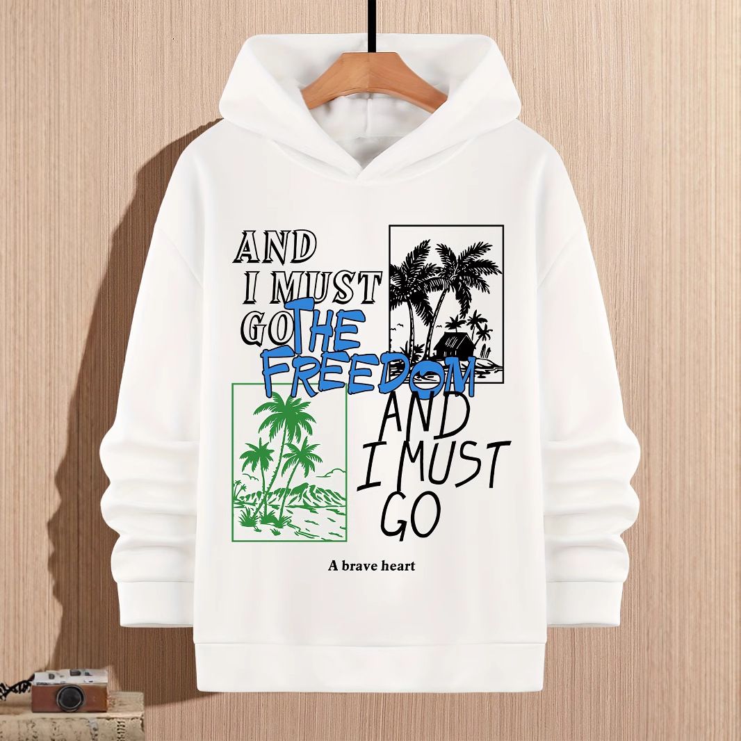 Men's Oversized Hooded Sweatshirt – Unisex Pullover With Trendy Print (S-XXL, White, Long Sleeve, Streetwear Essential)_viptrois.com