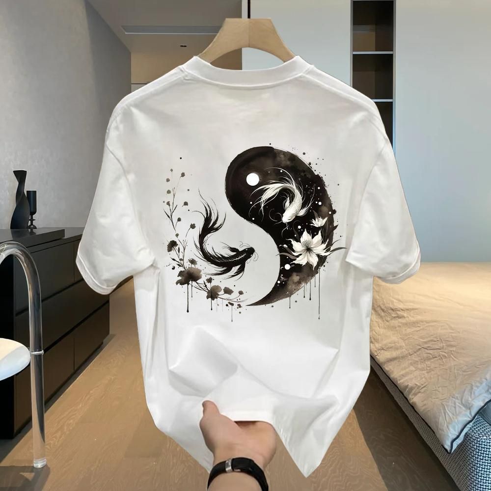 Men's Clothing Summer Handsome Trendy Brand All Match Printing Loose Casual Heavy Short Sleeved T Shirt Men And Women All Match Half Sleeved Top_viptrois.com