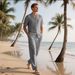 25 American Style Summer Long Pants Men Linen Beach Casual Short Sleeve Shirt Set_viptrois.com