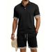 Summer Casual Men's Polo Shirt And Shorts Set Loose Fit Simple Style Men's Clothing_viptrois.com