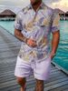 Men's Clothing Versatile Plant Pattern Printing Short Sleeved Village Shirt Shorts Suit_viptrois.com