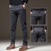 Men's Clothing Autumn Medium Thick Casual Pants Business Slim Straight Leg Elastic Trousers_viptrois.com