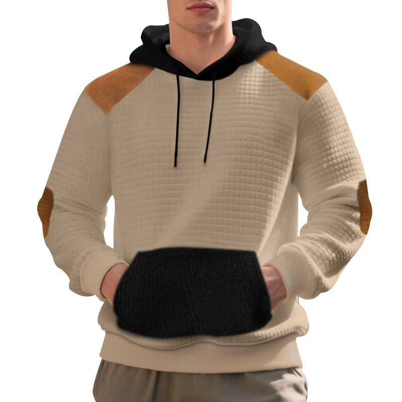 Men’s Jacquard Patchwork Hoodie – Oversized Pullover With Drop-Shoulder & Kangaroo Pocket (S-XXXL,Anti-Pilling, Unisex Adaptable)_viptrois.com