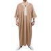 Men's Clothing New Arab Robe Side Pocket Short Sleeve Embroidery Navy Blue Men's Muslim Robe_viptrois.com