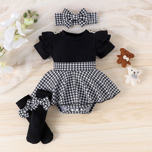Mother & Kids Girls' Black Top & Houndstooth Skirt Set – Classic & Stylish, 1M-18M"_viptrois.com