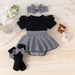 Mother & Kids Girls' Black Top & Houndstooth Skirt Set – Classic & Stylish, 1M-18M"_viptrois.com