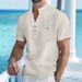 Men's New Stand-up Collar T-shirt Linen Short-sleeved Shirt Men's Casual Thin Section Loose Cotton Linen Blouse_viptrois.com
