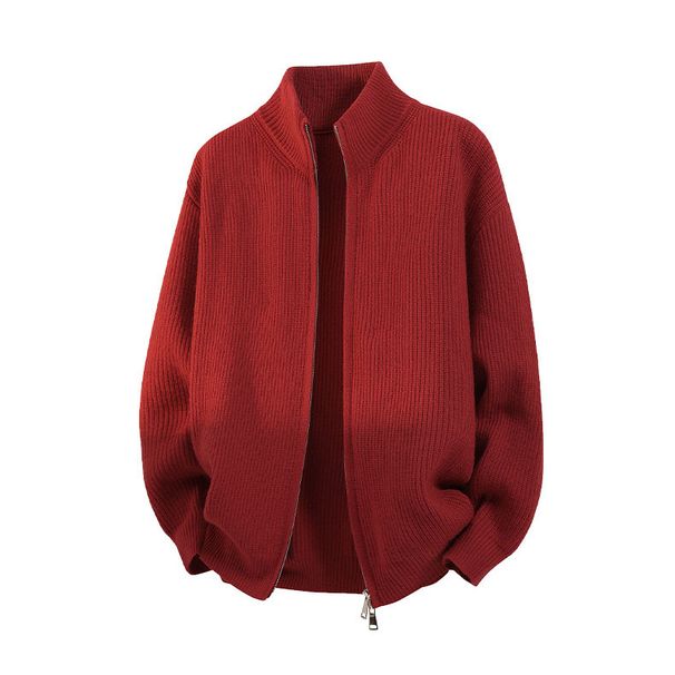 Men's Zip-Up Knit Sweater – Oversized High-Neck Pullover With Stretch Fabric (Machine Washable, Winter Casual Wear)_viptrois.com