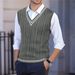 "Men's Cable-Knit V-Neck Vest – Prestige Wool Blend For Academic & Urban Layering (M-XXXL, 9 Colors)"_viptrois.com