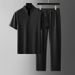 Men's Clothing Ice Silk Stand Collar Short Sleeved Sports Casual Fashion Handsome Loose Casual Tencel Two Piece Suit_viptrois.com