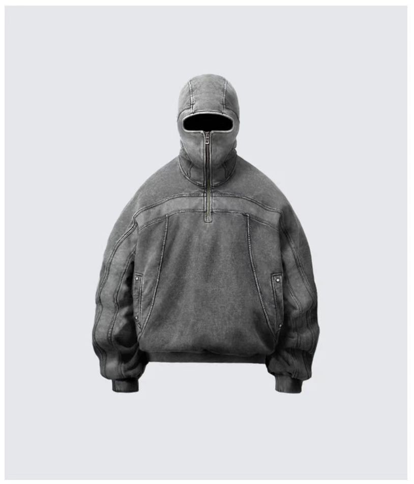 Y2K Retro Zip-Up Hooded Cardigan – Oversized Men's Sweatshirt With Full-Face Opening (Black/Grey, Sizes S-XXXL)_viptrois.com