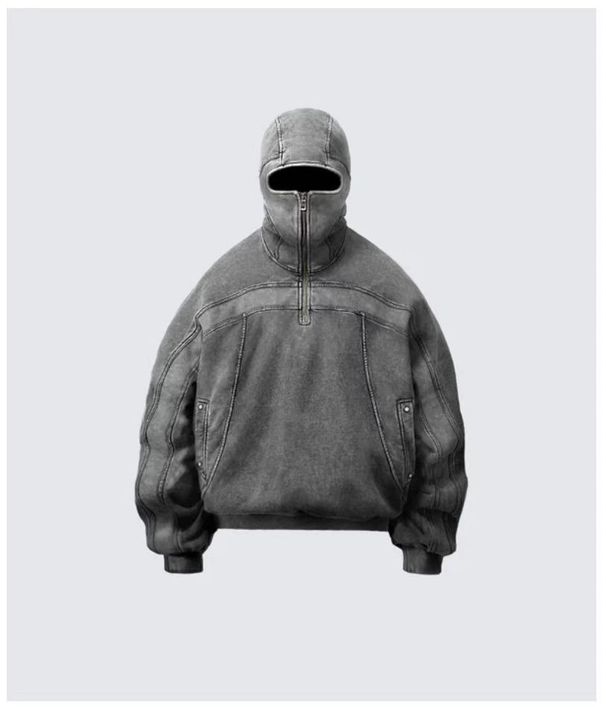Y2K Retro Zip-Up Hooded Cardigan – Oversized Men's Sweatshirt With Full-Face Opening (Black/Grey, Sizes S-XXXL)_viptrois.com