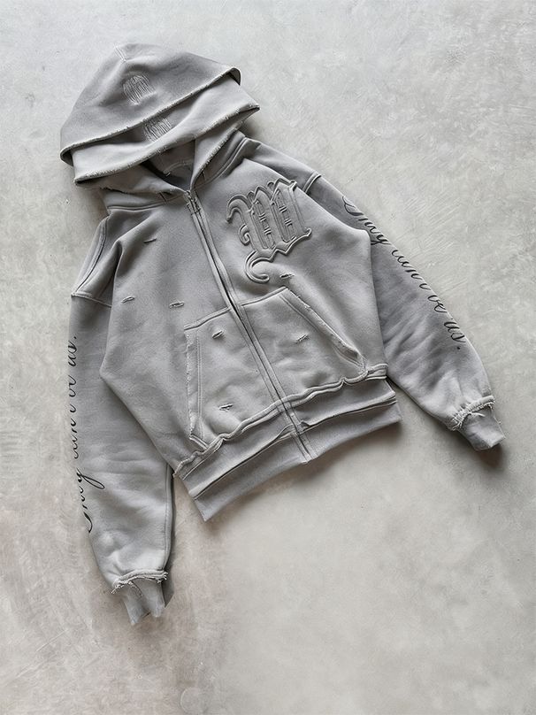 Men's Fashion Hoodie And Ripped Straight Leg Pants Set Trendy Streetwear Zip Up Double Hood Sweatshirt_viptrois.com