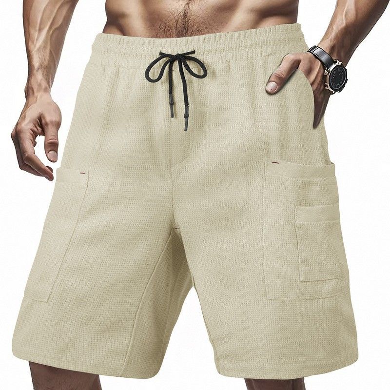 Men's Casual Cargo Shorts With Multiple Pockets – Breathable Waffle Fabric, Loose Fit, Streetwear Hip-Hop Style_viptrois.com