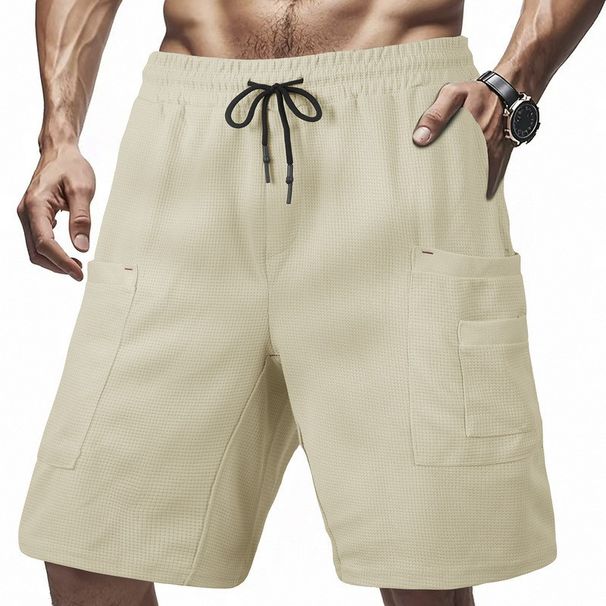 Men's Casual Cargo Shorts With Multiple Pockets – Breathable Waffle Fabric, Loose Fit, Streetwear Hip-Hop Style_viptrois.com