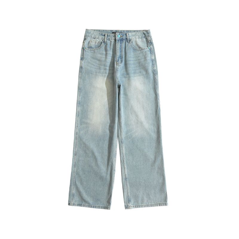 American Style Distressed Washed Loose Slimming Wide-Leg Jeans Casual Straight Pants_viptrois.com