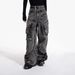 Men's Clothing Retro Distressed Washed Pocket Casual Overalls Design Straight Wide Leg Stacked Jeans_viptrois.com