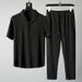 Men's Clothing Light Luxury Pleated Casual Sports Suit Men's Light Breathable Fashion Lapel Short Sleeved Trousers Two Piece Suit_viptrois.com
