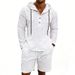 Men's Clothing Men's Style Loose Fit Linen Hoodie Casual Long Sleeve Top With Solid Color Shorts Summer Breathable Outfit_viptrois.com