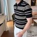 Men's Clothing Striped Polo Shirt Slim Fit Breathable Knit Business Casual Lapel Design Short Sleeve Comfort T-Shirt_viptrois.com