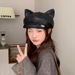 2025 Cat Ear Leather Beret For Women Korean Style Sweet Versatile Duckbill Octagonal Hat Fashionable Painter Newsboy Cap_viptrois.com