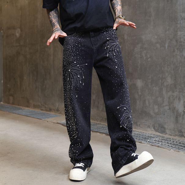 Men's Clothing Men's Jeans Starry Sky Rhinestone Washed Jeans_viptrois.com