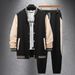 "Men's Autumn Casual Two-Piece Set - Loose Fit Cardigan Baseball Jacket & Trousers (Black/Grey/Peacock Blue, S-XXXL)"_viptrois.com