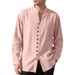 Men's Retro Linen Shirt - Stand Up Collar Long Sleeve Button Down Shirt (Loose Fit For Spring/Autumn)_viptrois.com
