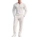Men's Casual Solid Color Button Corduroy Round Neck Long Sleeve Trousers Two Piece Suit_viptrois.com