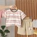 Boys' Striped Short Sleeved Thin Korean Version Top And Shorts Set, Children's Summer Two-piece Set_viptrois.com