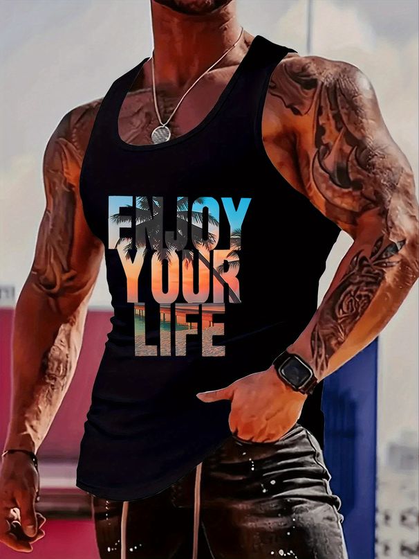 Canotta Uomo Girocollo 100% Cotone Stampata Morbida Traspirante Senza Maniche Corsa Fitness Escursionismo Casual Multicolore_viptrois.com