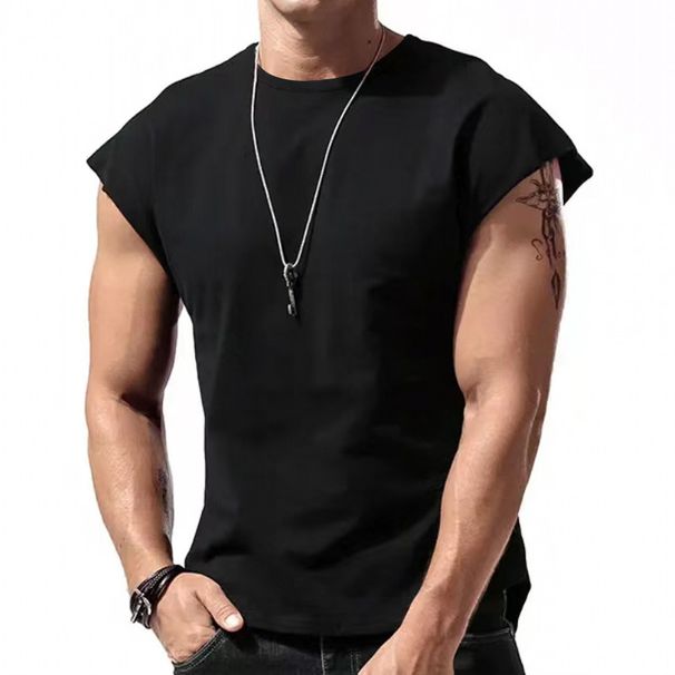 Men's New Summer Sleeveless T-shirt Tops Casual Loose Solid Color Thin Section Shoulder Undershirts_viptrois.com