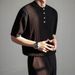 Men's Clothing Summer New Style Knitted Sweater Solid Color Pullover Button Short Sleeve Top Men's High Grade Henry Collar Design Polo Shirt_viptrois.com