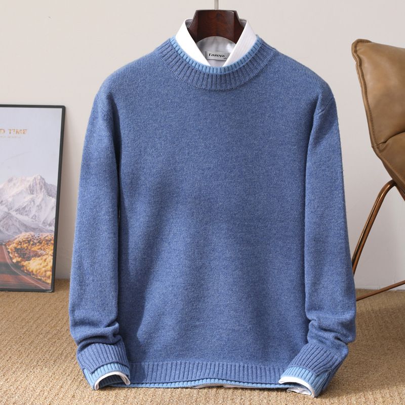 Men’s Sweater – Thickened Round Neck Pullover For Winter (Light Grey/Tibetan Blue/Black, S-XXXL)_viptrois.com