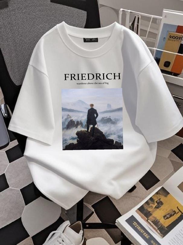 Wanderer Above The Sea Of Fog T Shirt Caspar David Friedrich Premium Quality Breathable Comfortable Versatile Homme Summer Stretched Slightly_viptrois.com