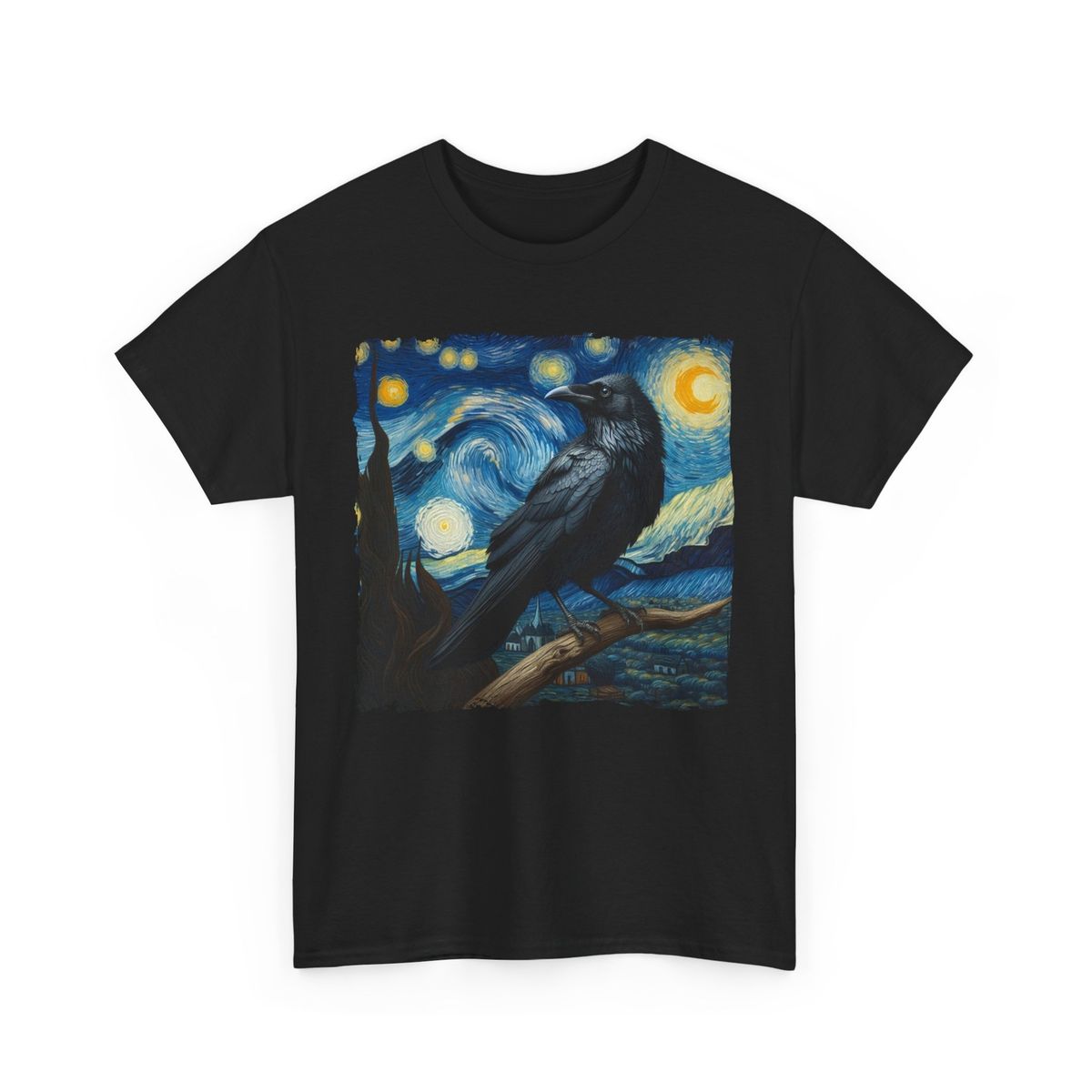 Raven Starry Night | Impressionist Painting T-Shirt Mens Womens Tees Top | Inspired By Starry Night_viptrois.com