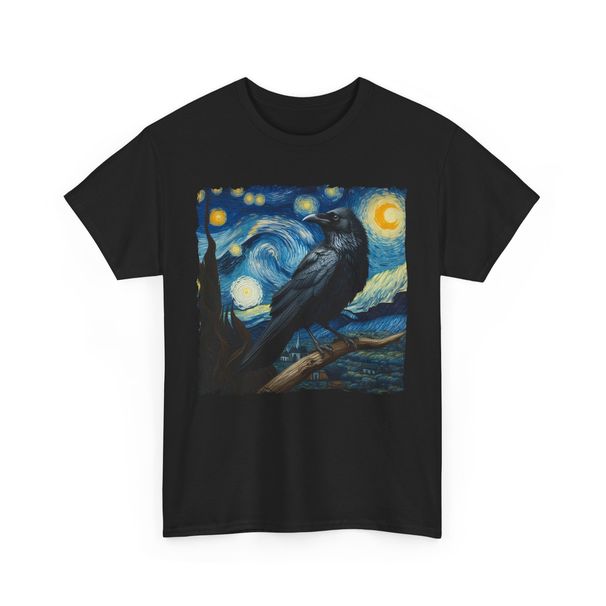 Raven Starry Night | Impressionist Painting T-Shirt Mens Womens Tees Top | Inspired By Starry Night_viptrois.com