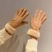 Winter suede warm outdoor windproof and plush thick gloves, women's standard wool mouth cycling touch screen gloves_viptrois.com
