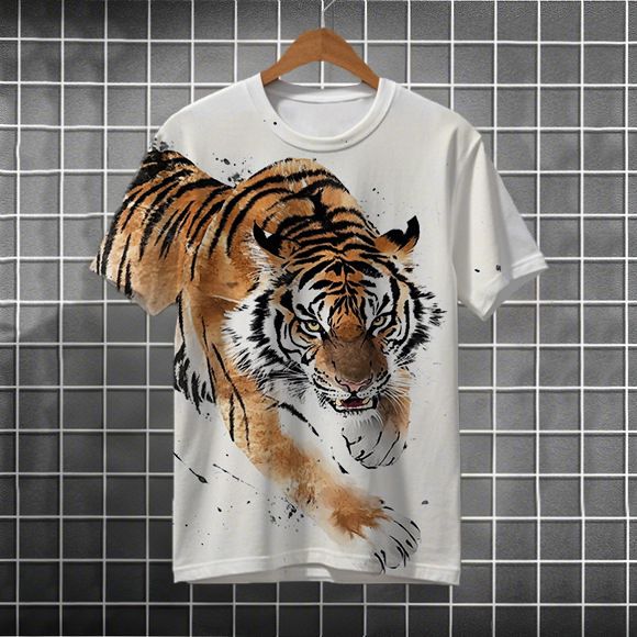 Men's Clothing Cotton Full Print Direct Injection Short Sleeve T Shirt Men's Summer Loose Retro Casual Fashion Round Neck_viptrois.com