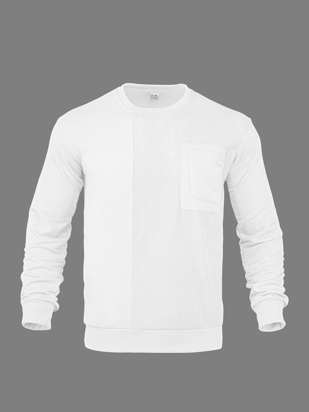 Men's Clothing Patchwork Sweatshirt Corduroy Patch Pocket Sweatshirt – European Style Long Sleeve Pullover (White, Black, Khaki, Grey, S-XXXL)_viptrois.com