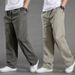 Summer New Style Men's Cotton Casual Cargo Thin Loose Large Elastic Waist Straight Pants_viptrois.com