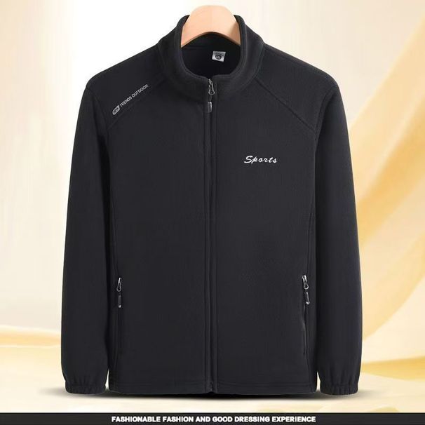 Men’s Stand-Up Collar Fleece Jacket – 100% Polar Fleece Windproof Zip-Up For Hiking & Urban Exploration (Black/Grey/Blue/Green, XL-5XL)_viptrois.com