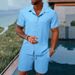 Men's Clothing Summer New Casual Short Sleeved Shirt Loose Short Sleeved Shorts Solid Color Sports Suit_viptrois.com
