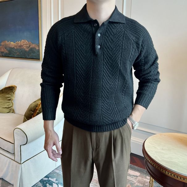Men's Knit Sweater Polo Shirt - Casual Business Style, Breathable & Stretchable, Comfortable Loose Fit, Winter Warm Turtleneck Pullover_viptrois.com