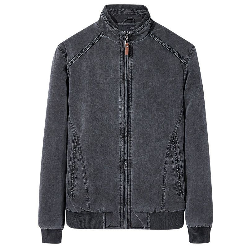 Men's Washed Cotton Retro Jacket – Slim Fit Stand Collar Coat | Blue/Khaki/Espresso/Army Green/Black Gray | L-6XL | Vintage Casual & Streetwear_viptrois.com