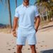 Men's Clothing Men's New Solid Color Lapel Short Sleeved T Shirt Shorts Casual Suit_viptrois.com