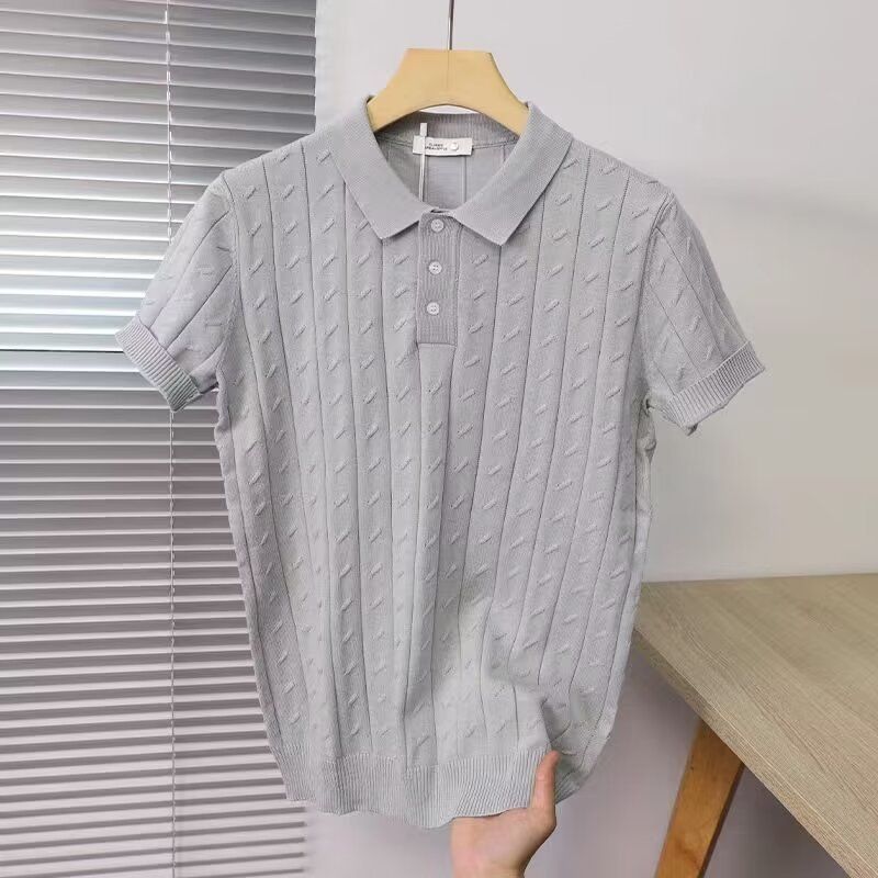 Men's Clothing Short Sleeved Polo Shirt Men's Summer New Solid Color Ice Silk Lapel Half Sleeved T Shirt_viptrois.com